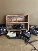 Wooden Crate w/ Point & Shoot Film Cameras