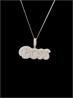 Iced Out Diamond 18k White Gold BOSS Necklace