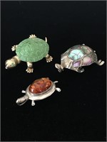3 PC LOT OF SMALL TURTLE BROOCHES;  COSTUME