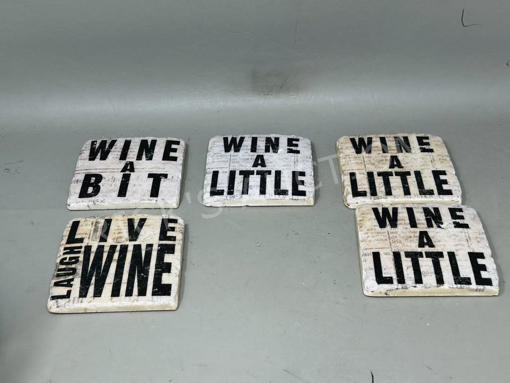 Set of 5 wine theme tile coasters