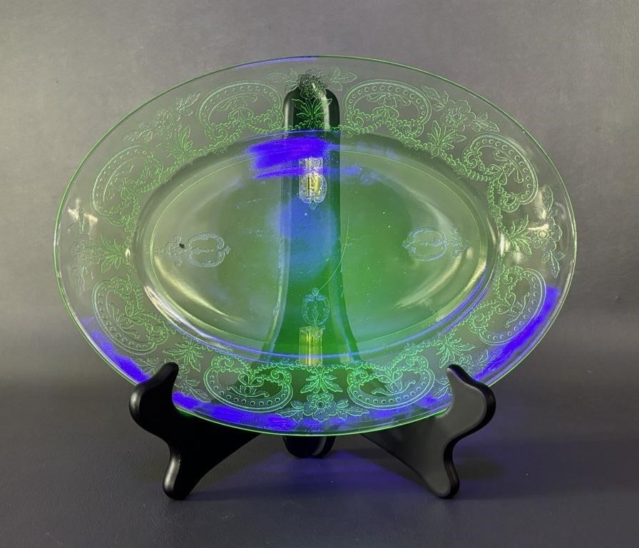 Vintage Uranium Glass "Horseshoe" Oval Platter