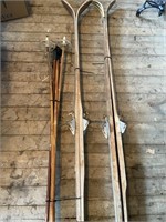 2 Pair Wooden Skis/Bamboo Poles