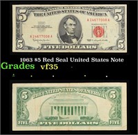 1963 $5 Red Seal United States Note Grades vf++