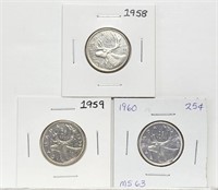 1958 1959 1960 25c Canada Silver