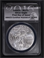 2016 $1 American Silver Eagle ANACS MS70 FDOI