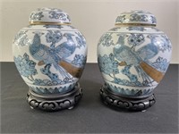 Goldimari Hand Painted Blue Bird Jars (2)