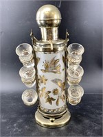 1950s whiskey pump decanter all shot glasses still