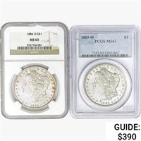 [2] Morgan Silver Dollars NGC/PCGS MS63 [1884-O,