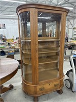 Antique Oak bowed side glass China cabinet, with