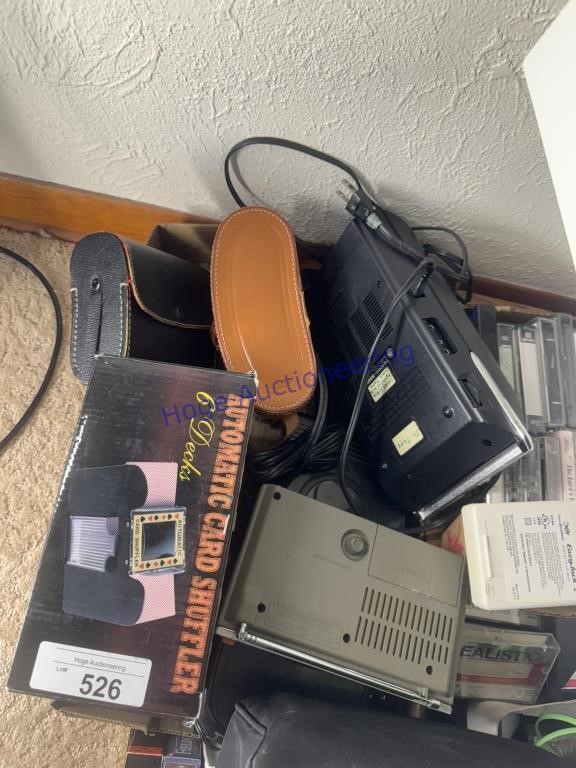 PILE--TELEPHONES, VHS TAPES, CARD SHUFFLER,