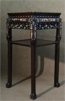 ORIENTAL TEAKWOOD STAND W/ MOTHER OF PEARL INLAY