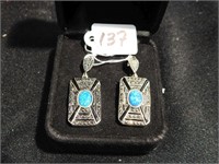 Opal and Marcasite pierced earrings - Beautiful -