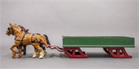 Antique Toy Horses Pulling Sled / Wagon