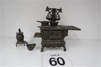Miniature Cast Iron Cook Stove w/ Pots & Pans