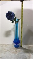 Tall glass blue vase