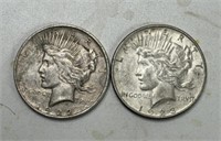 (2) SILVER PEACE DOLLARS COINS