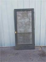 Vtg Screen Door Black with Grillework on Front