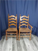 2 Ladder Back Chairs with Rush Bottom Seats