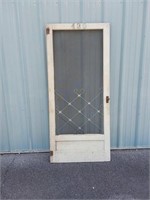 Vtg Screen Door with Aluminum Grillework