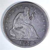 1858 SEATED HALF DOLLAR, FINE