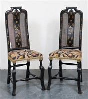 English Chinoiserie Ebonized Chairs, Pair