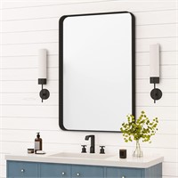 Black Bathroom Mirror  Rounded Corner 22x30 In