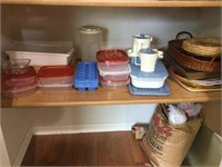 Contents of shelf. Plastic storage where, ice