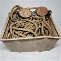 Vintage Block & Tackle With Manila Rope