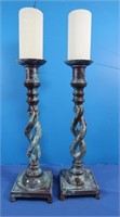 2 Lg Decorative Metal Candle Holders w/Candles 18"