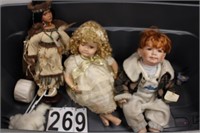 Grey Tote w/ 3 Dolls Includes Native American Doll