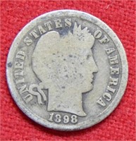 1898 S Barber Silver Dime