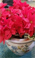 Asian planter with poinsettias, chip on inside lip
