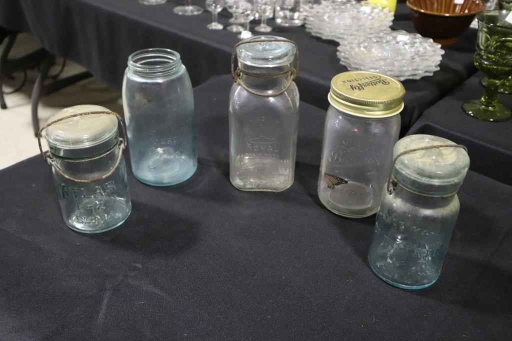 Lot of 5 mason jars consisting of Whitney, Atlas,