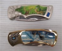(2) 2.75" blade folding knives with deer scenes