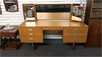 MID CENTURY DRESSING TABLE WITH TRI-FOLD MIRROR,