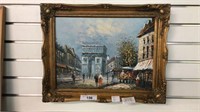 GILT FRAMED CITY STREETS PAINTING, 19” x 15”