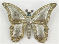 Vintage Antique Butterfly Rhinestone Pot Metal