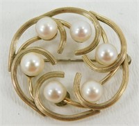 Vintage Winard Gold Filled Faux Pearl Brooch Pin