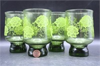 4 Vtg. Libbey "Laurel Leaf" Green Glass Tumblers
