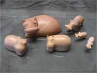 Small Pink Stone Carved Hippo Boxes & Figures