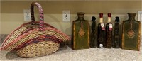 Z - LOT OF DECOR BOTTLES & BASKET (K1)