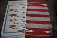 Two Vintage Loomed Mexican Throw Rugs