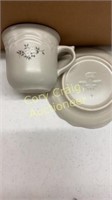 Pfaltzgraff cups and saucers, watering can,