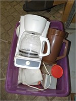 Tote full of coffee maker, retro brown pitcher,