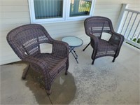 2 Wicker Outdoor Chairs & Glass Top Table