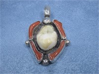 SS SW Hallmarked Coral Elk Tooth Pendant