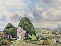Signed Watercolor of Killarney Church and Landscap