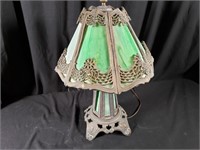 Art Deco Green Slag Glass Lamp