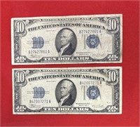 1934C $10 SILVER CERTIFICATES LOT OF TWO