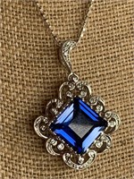 Sterling Silver Necklace w/ Blue & White Stones